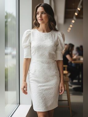 Lilly Pulitzer White Textured Sheath Dress Puff Sleeve XS Bridal Shower